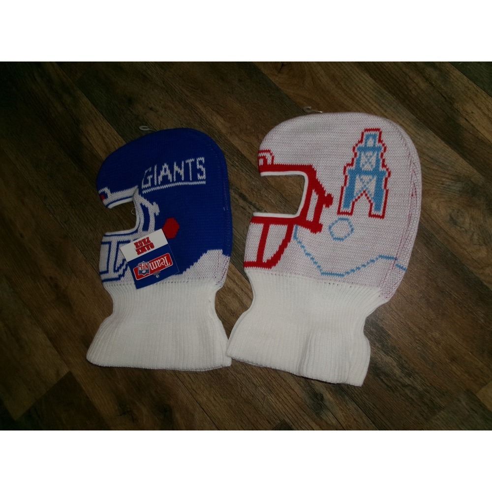 2PC LOT NEW YORK GIANTS BEANIE KNIT OILERS  HOUSTON MASK SKI HAT CAP VINTAGE J1
